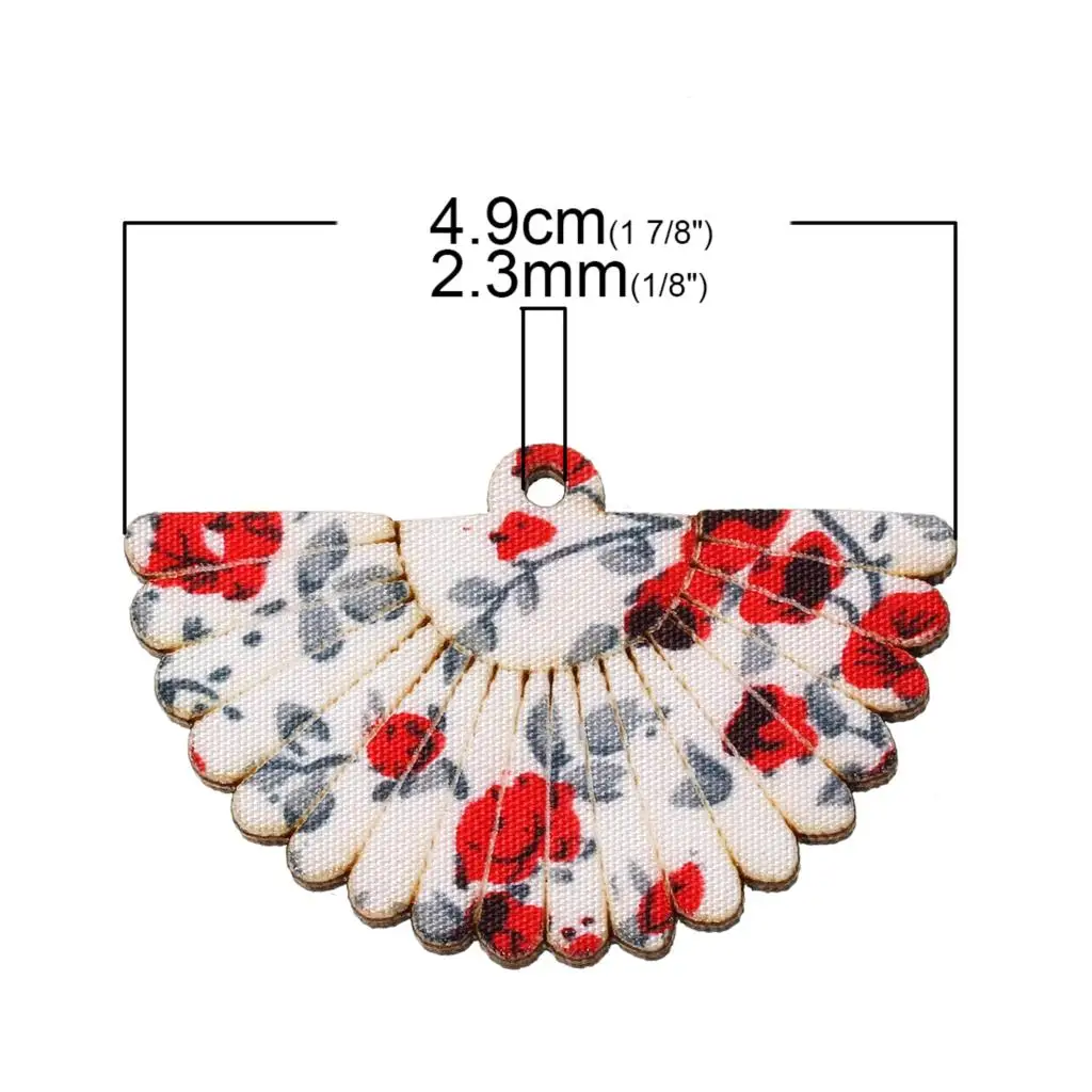 DoreenBeads деревянная Шарм подвеска веер смешанный цветочный узор 4 9 см (1 7/8 &quot) x 3 1