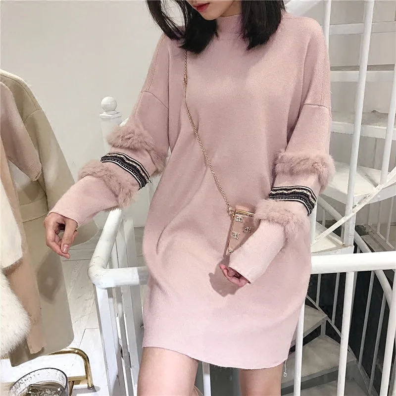 Sweater Dress 2018 Spring Autumn New Women Fur Long sleeve Korean Loose Casual Turtleneck Sweaters Pullover | Женская одежда