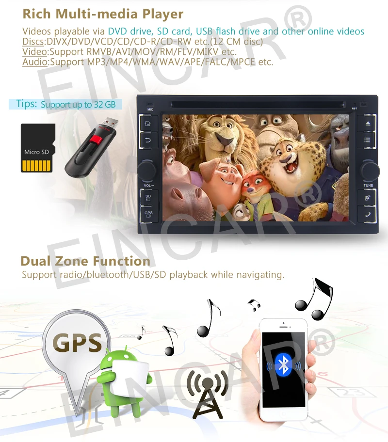 Clearance 6.2" Screen 2G RAM Quad-core Car Stereo Radio Android 6.0 Double Din Head Unit GPS Bluetooth WIFI CAM-IN DVD 1080P Video Player 4