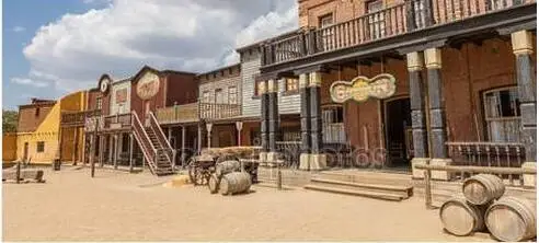 

10x3m scene of a Wild West Street photography backdrop with holes around