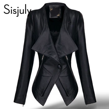 Sisjuly women PU coat autumn fashion short design leather overcoat blazer faux leather jacket ladies motorcycle PU jacket coat