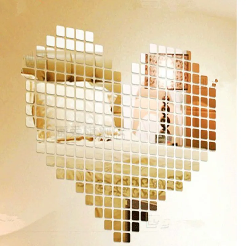 100 шт 2 см 3D сделай сам акриловая зеркальная Настенная Наклейка квадратная/Сердце/круглая форма наклейка s Наклейка мозаика зеркальный эффект домашний декор гостиной - Цвет: Square Silver