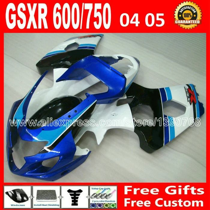 

High quality for popular white blue black SUZUKI GSXR 600 750 fairing kit K4  2004 2005 gsxr600 YBK gsxr750 fairings kits 04 05