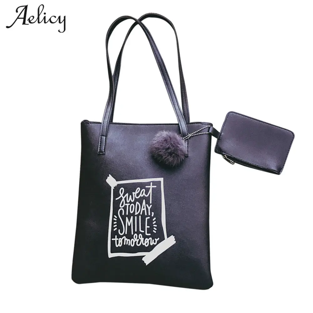 Aelicy 2 шт. искусственная кожа модная женская сумка ведро с помпоном для волос
