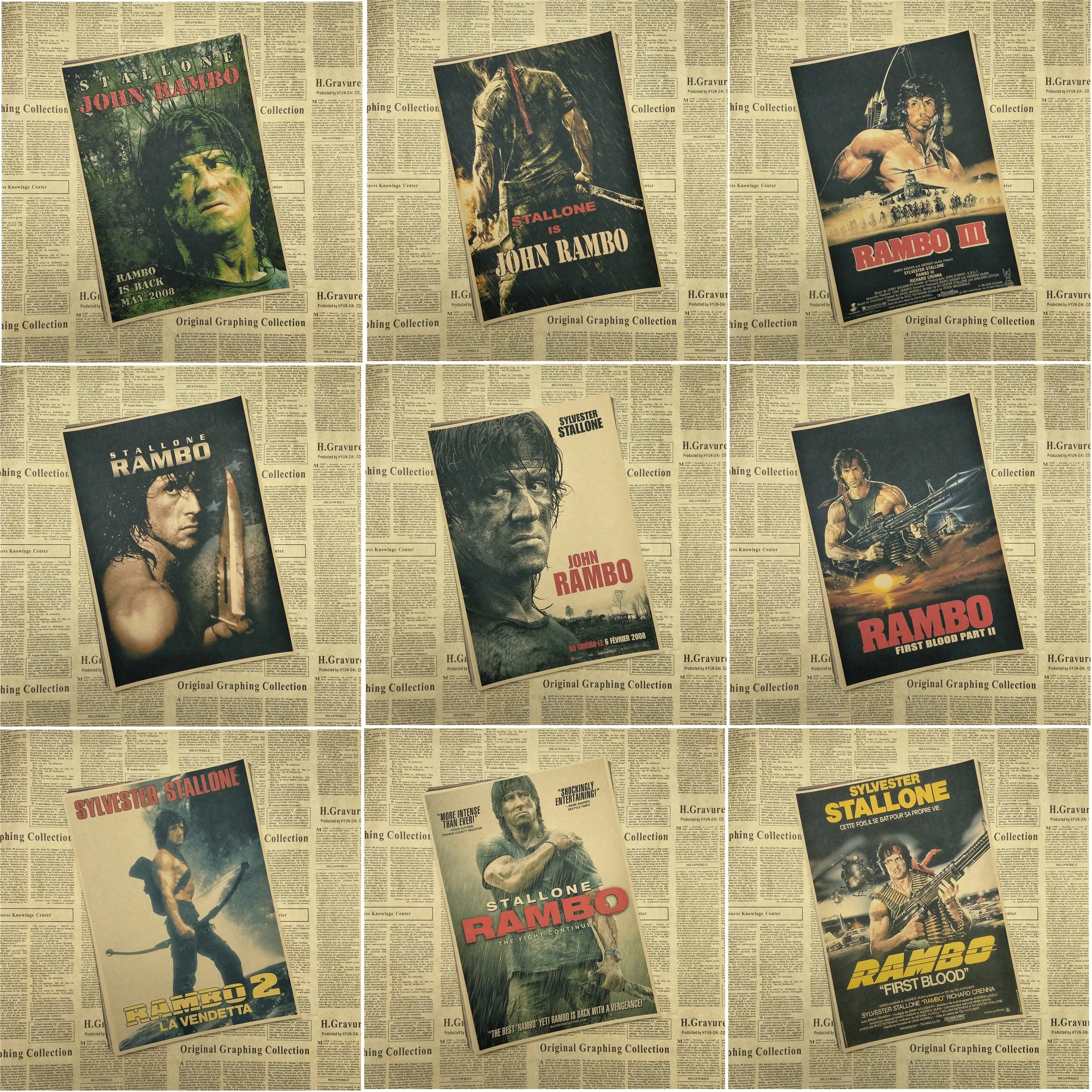 

First Blood Stallone Rambo john ranbo Vintage Retro Matte Kraft Paper Antique Poster Wall Sticker Home Decora 42X30CM