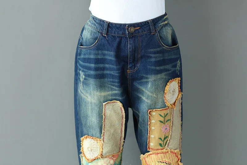 Модные женские джинсовые штаны-шаровары с эластичной резинкой на талии, большие размеры