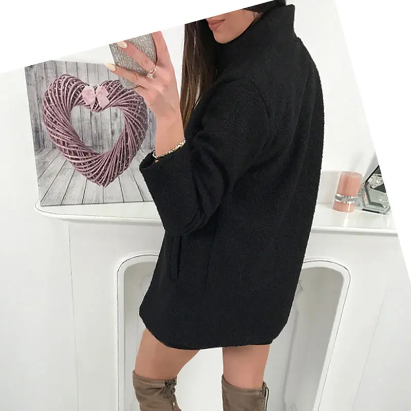 Women Winter Woolen Coat Autumn Casual Solid Color Long Sleeve Pocket Single-Breasted Suit Collar Pink Long Coat Abrigos Fashion (15)