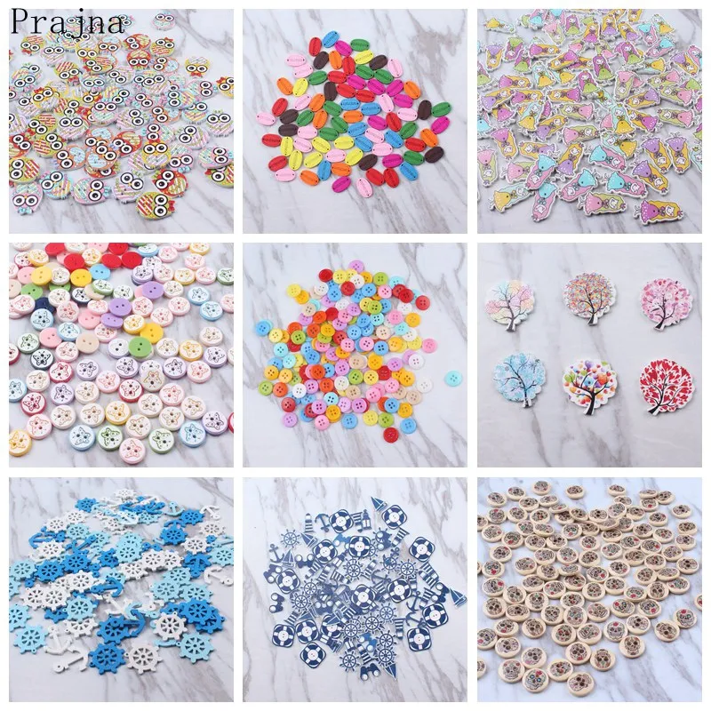 

Prajna 100PCS Mix Color Button Two Holes Wooden Buttons Decorative Plastic Cartoon Button Craft Sewing Accessories Scrapbooking