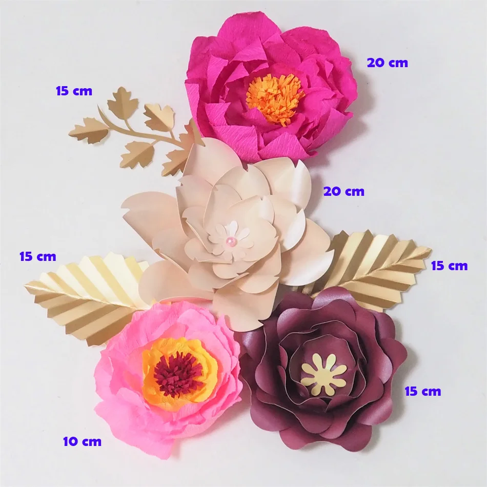 

DIY Giant Crepe Paper Flowers Artificial Flores Artificiale 4PCS+ 3 Leaves For Wedding & Event Backdrop Baby Nursery Hot Mix
