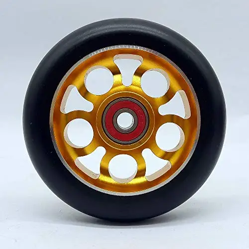 Gold 100mm 2 шт 110/100 мм трюк скутер колеса красочные алюминиевые колеса из сплава стали концентратор прочный высокоэластичный PU с 608 ABEC-9 подшипник - Цвет: Gold 100mm