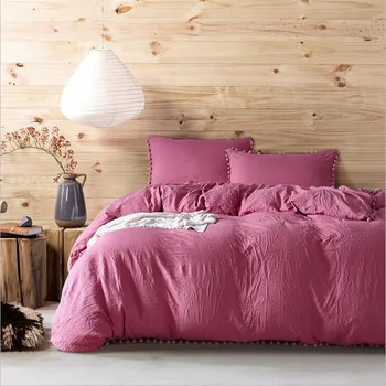 

Bedding set Comfortable Washed cotton Hot sale Solid color three-piece Pink White Black Blue Cover Queen King Soft XHS0081
