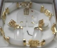 Noblest белый драгоценный камень слон кулон комплект из браслета и серег AAA+ кварц с тонким покрытием Свадебные широкие часы крылья королева