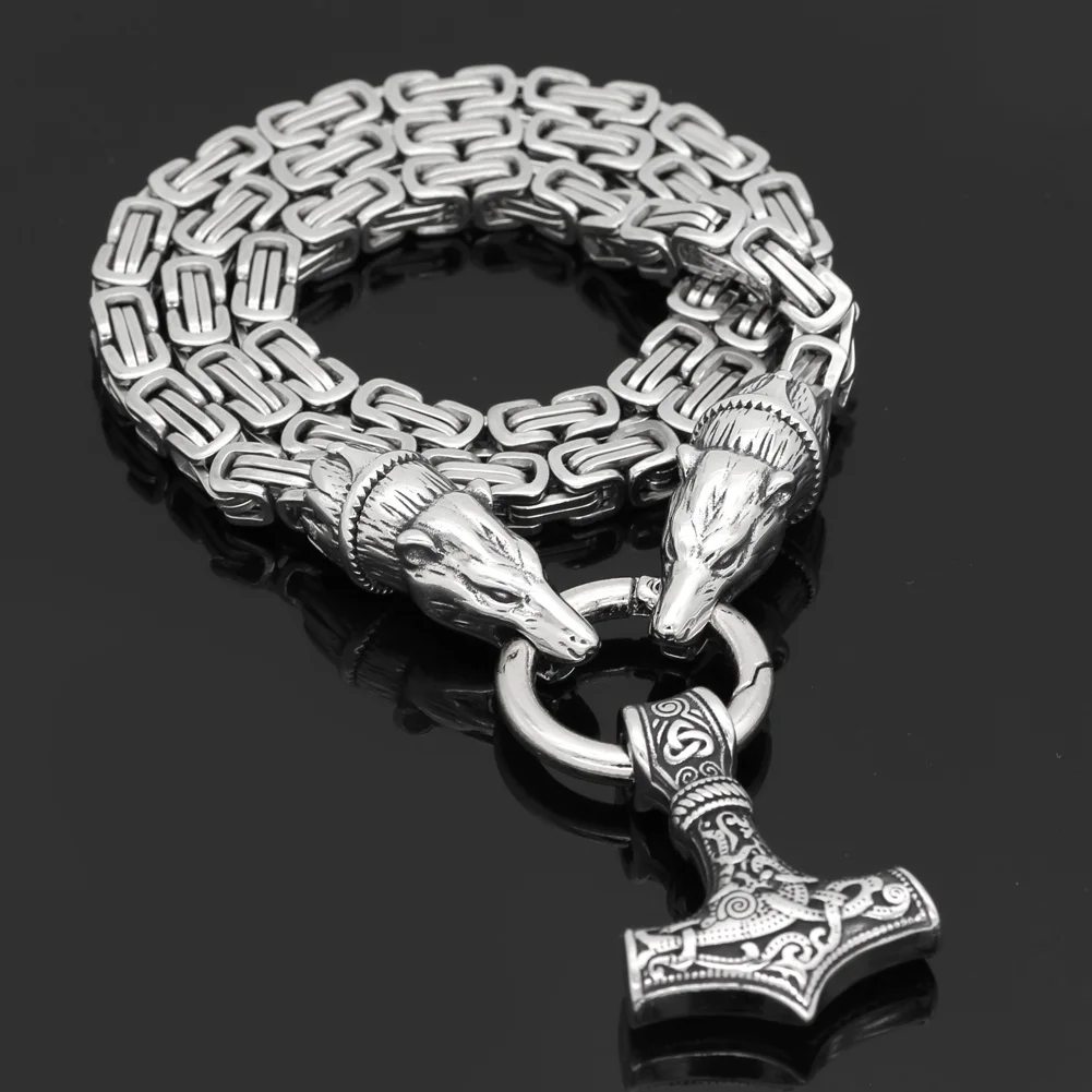 Мужская нержавеющая сталь Викинг Медведь голова с thor hammer MJOLNIR кулон ожерелье