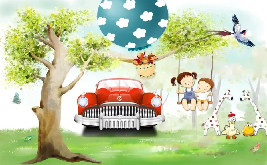 Cartoon car beautiful children's room fresh children's room cartoon background wall Cartoon car beautiful children's room fresh children's room cartoon background wall