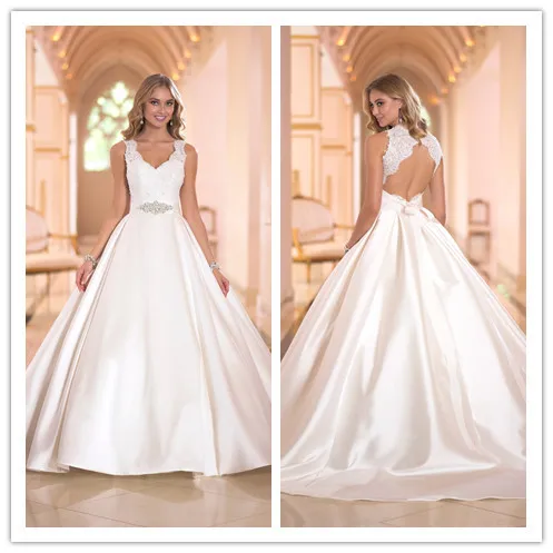 Free Shipping Elegant Ball Gown Wedding Dress Clean Lines Court Free Shipping Elegant Ball Gown Wedding Dress Clean Lines Court Train Beaded Belt Satin Backless Clic Sweetheart Neckline In Dresses From