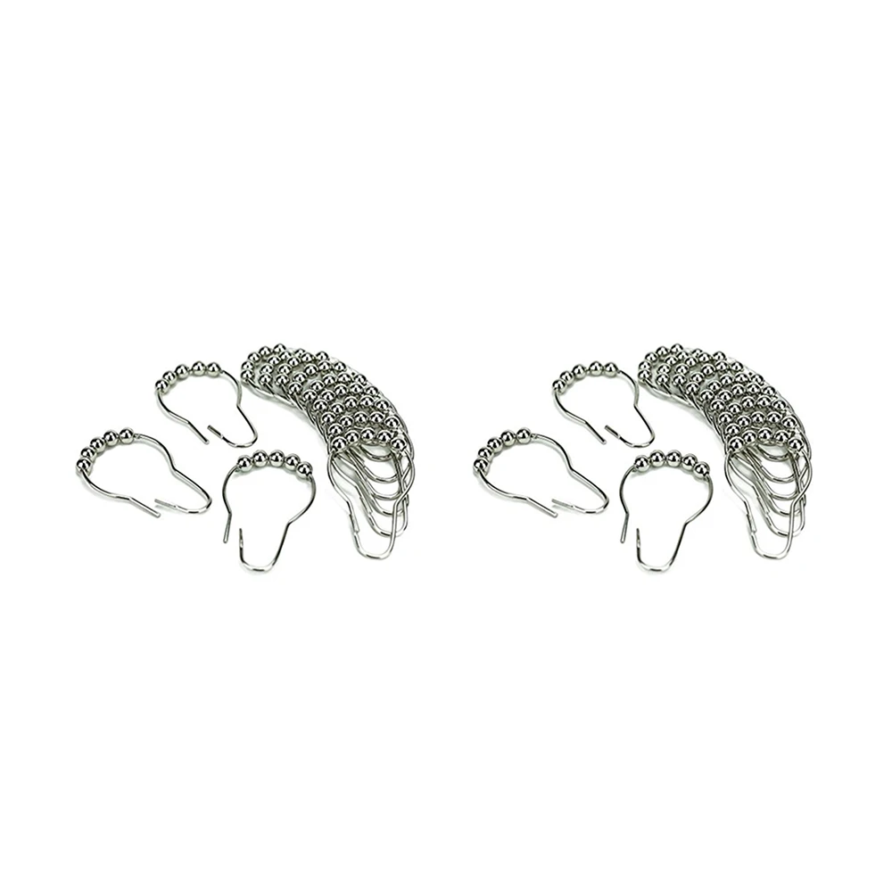 12 pieces Metal Double sliding bathroom shower curtain hook ring roller balls crochet Rideau Shower