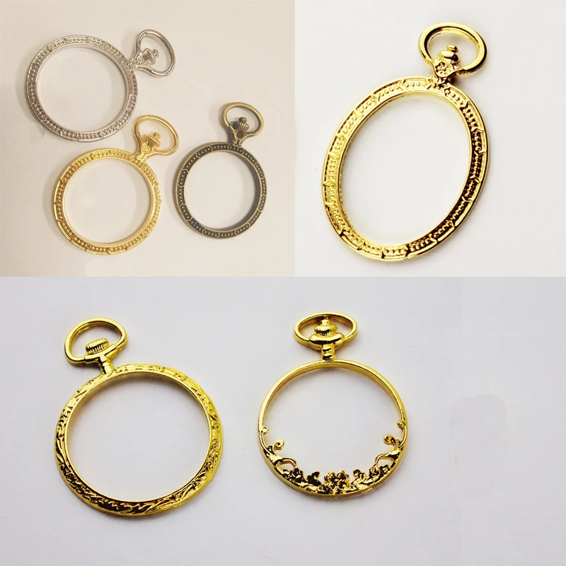 

5pcs/lot Pocket Watch Metal Frame Pendant Charm Bezel Setting Cabochon Setting UV Resin Charm Necklace Earring Findings