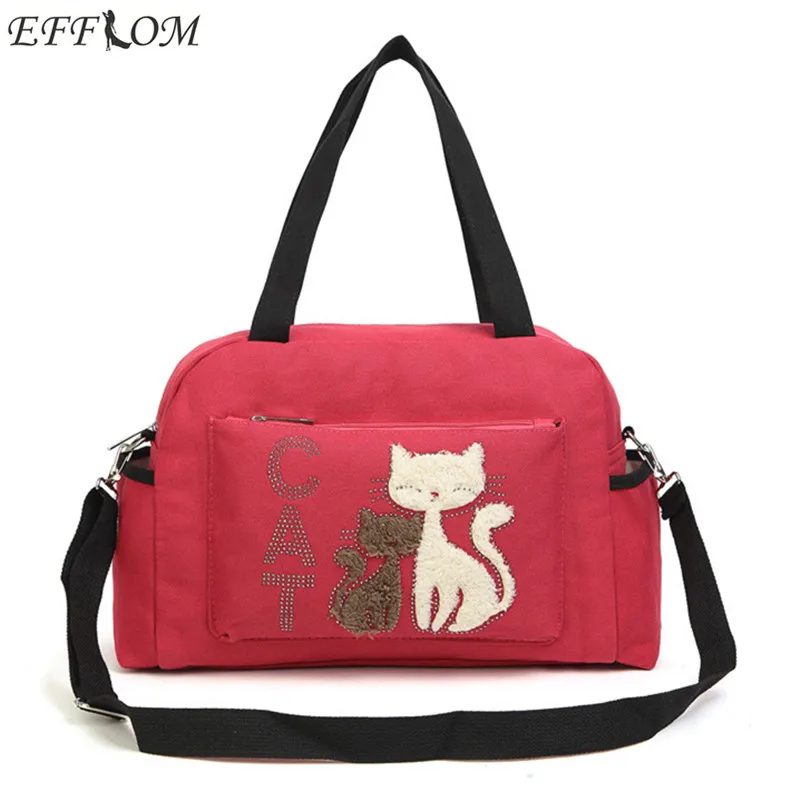 Women Shoulder Bags Handbags Big Canvas Cloth Bag Cute Velvet Cat Fabric Travel Bag Large ...