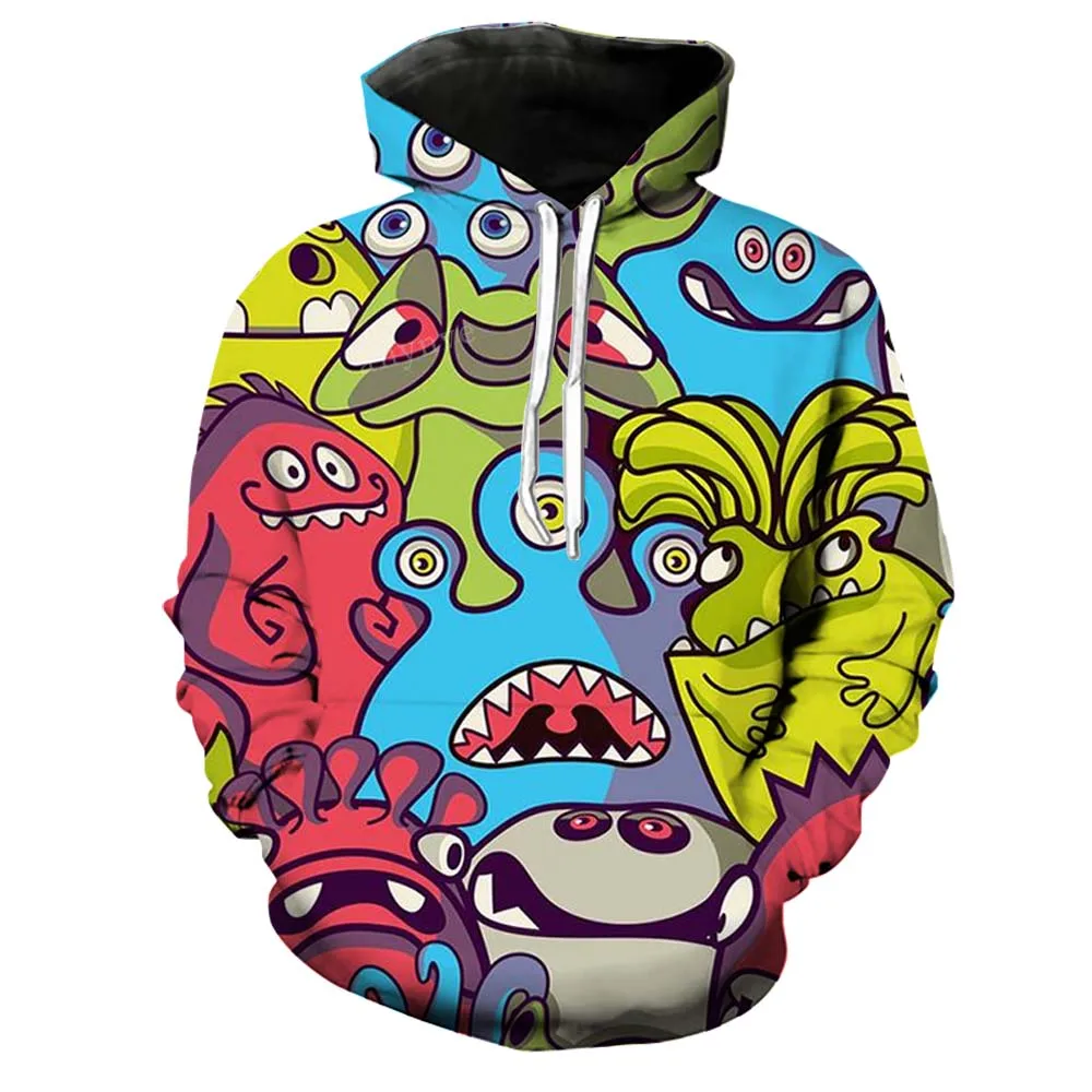 Beer Hoodie Pokemon Pullover Mens Wo Man Streetwear Sweatshirt Harajuku Kawaii Hoody Splice Bottle Graffiti Colorful Drawstring