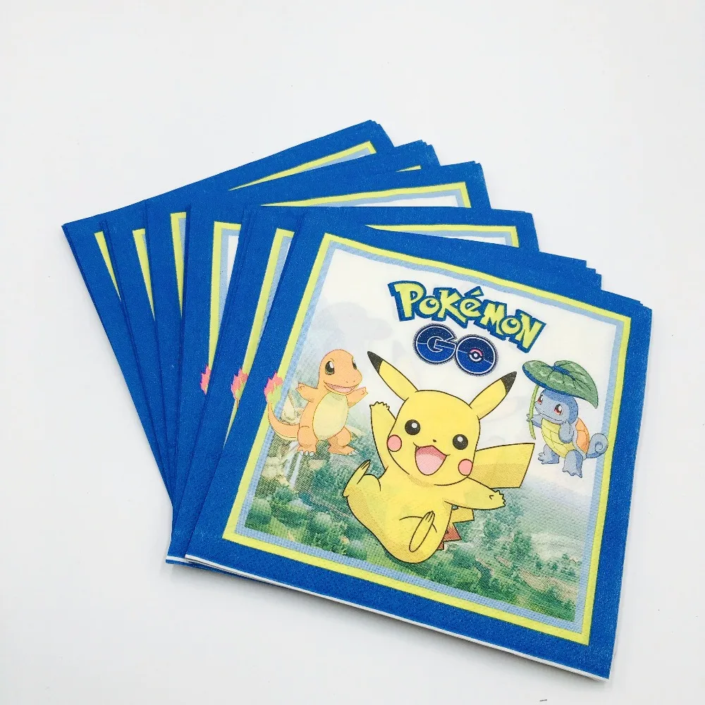 20 шт./лот салфетки POKEMON GO вечерние для детей на день рождения бумажные одноразовые