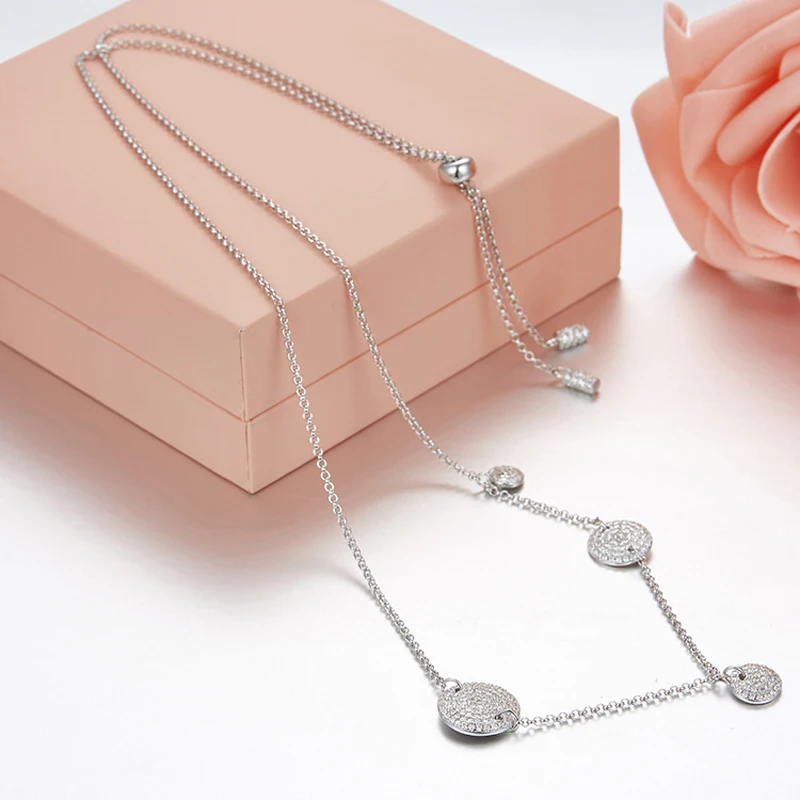 

[MeiBaPJ]The Big European and American Pure S925 Sterling Silver Wafer Necklace AAA Zircon Necklace For Women Fine Jewelry