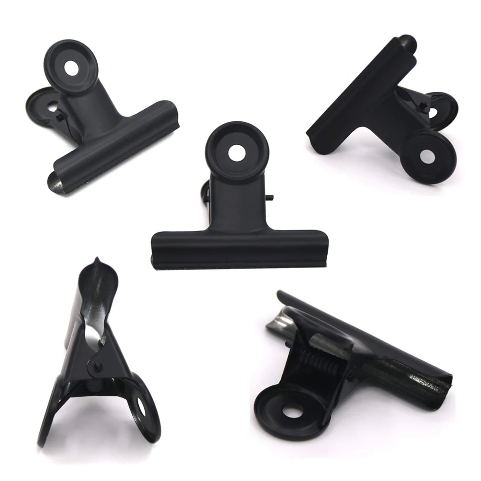 Lot De 12 Trombones Bulldog Noirs 50 Mm - Métal Résistant - Pour Bureautique, Art, Cuisine - Avec Trou Pour Suspension - 3