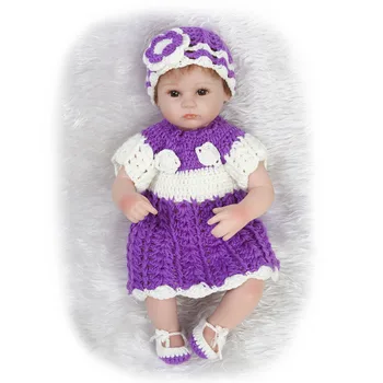

Nicery 16-18inch 40-45cm Bebe Doll Reborn Soft Silicone Boy Girl Toy Reborn Baby Doll Gift for Child White purple Sweater Open