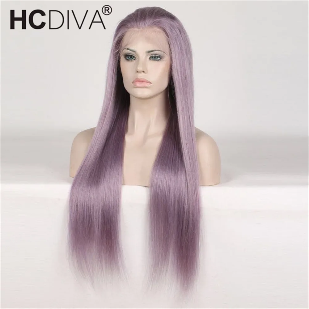 Длинные красочные парики 10-26 дюймов фронтальные парики шнурка бразильские прямые человеческие волосы remy парики плотность 130% предварительно сорванные волосы HCDIVA