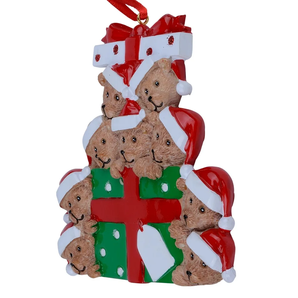 Wholesale Resin Bear Family Of 9 Christmas Ornament Personalized Gift Write Your Own Name For Holiday Home Decor Miniature Craft