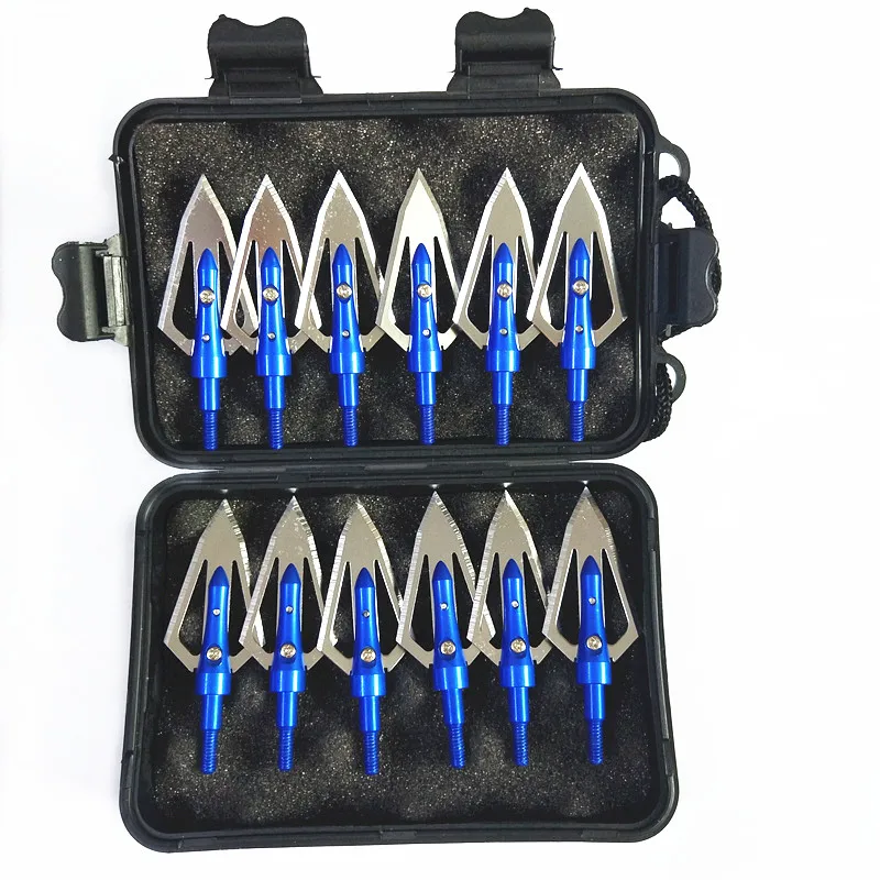 Günstige 12 pc Neueste Broadhead Edelstahl 2 Klinge Jagdspitzen 100 Grain Pfeilspitze mit Box