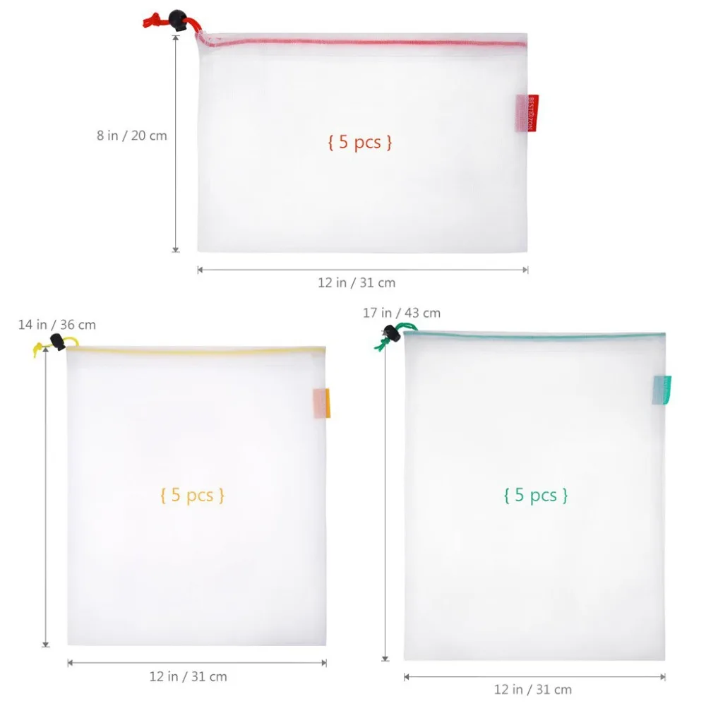 15pcsReusable Mesh Produce Bags Washable Eco Friendly Bags for Storage Fruit Vegetable Toys Organiz Rack Container Makeup Boxes