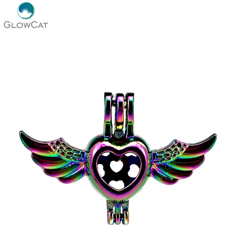C650 5pcs/lot COLORS Multicolor Heart Wing Pearl Cage Pendant Locket Fairytale Party Essential Oil Diffuser | Украшения и