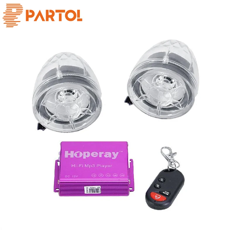 

Partol Wireless Remote Control Anti-theft Motorcycle Audio Kit Multi-color LED Speakers FM Radio 87-108MHz For Electric Bicycle
