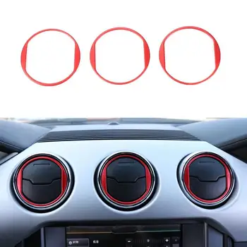 

Areyourshop 3 PCS Aluminum Alloy Dashboard Central Vent Decor Ring Red For Ford Mustang 2015 Up Car Interior Accessories Parts