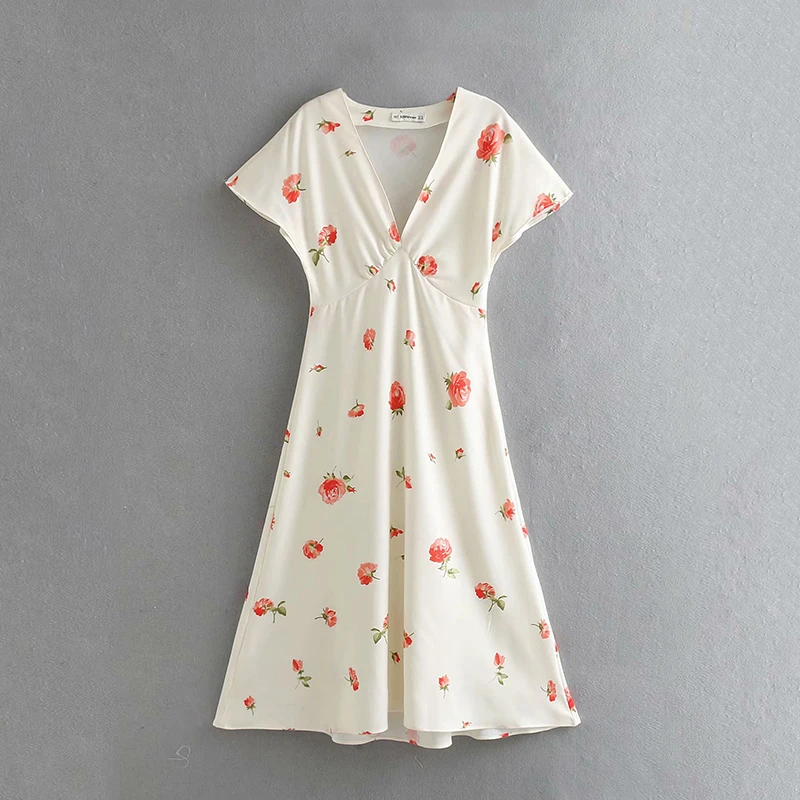 

Boho dress 2018 Summer rayon Floral print dresses short sleeve sexy v-neck dress Hippie Bohemia women dress Vestido