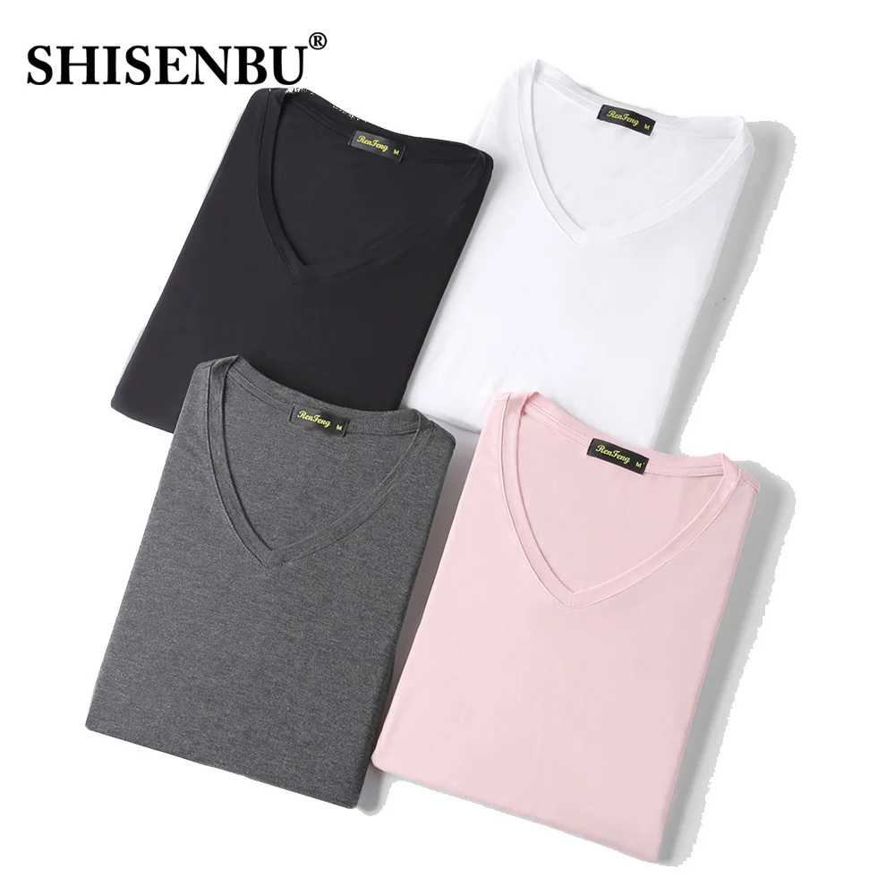 

summer fashion V-Neck casual t-shirt loose pink black fitness 95% Bamboo Fiber Comfortable short sleeve tees mens t shirts men