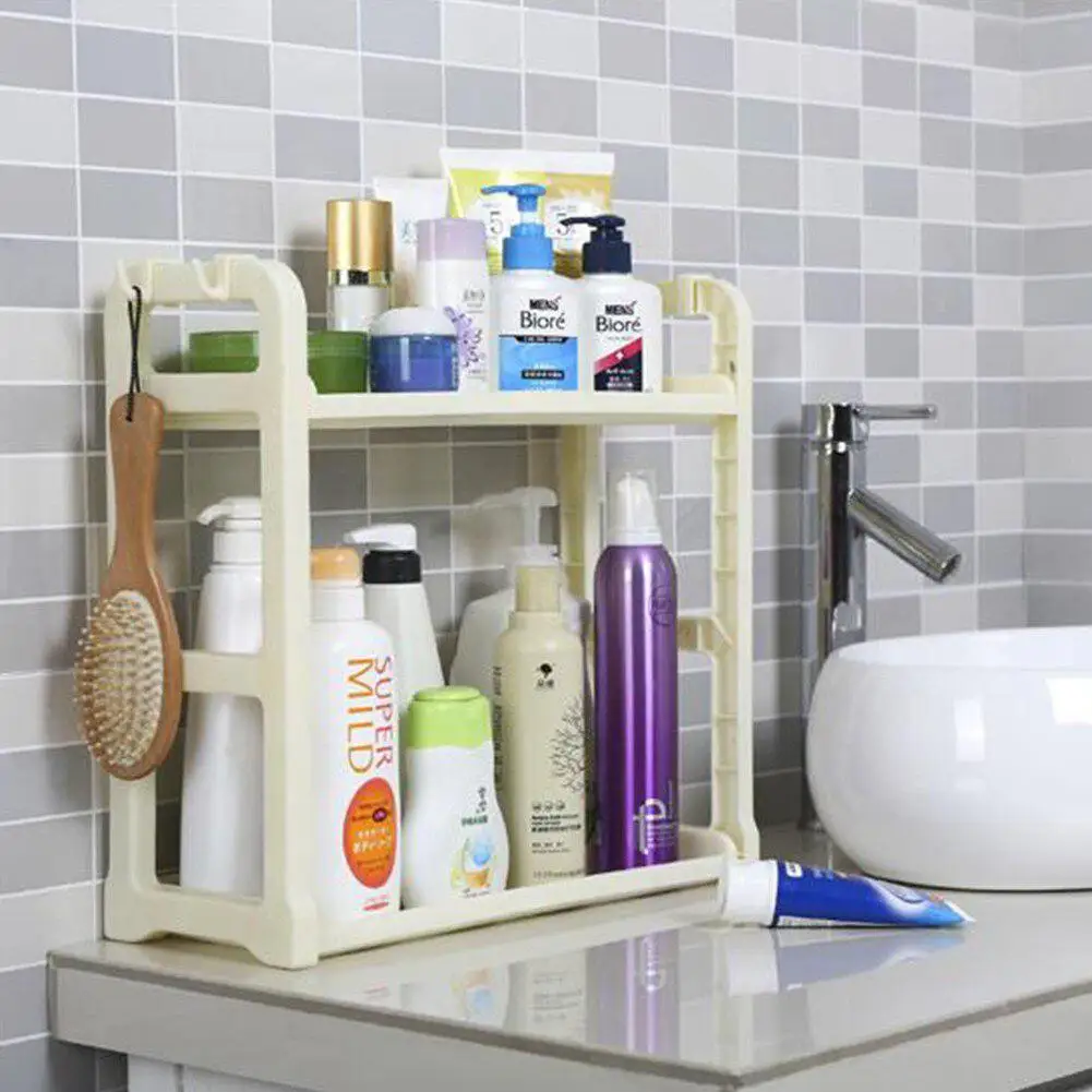  Multifunction Double Layer Plastic Storage Rack Shelf Holder Freestanding Durable Kitchen Home Orga