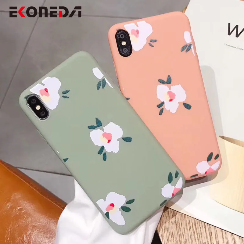 

EKONEDA Silicone Flower Case For iPhone 7 Plus 8 Plus 6 6S Plus Case Floral Soft TPU Back Cover For iPhone XS Max XR X Case