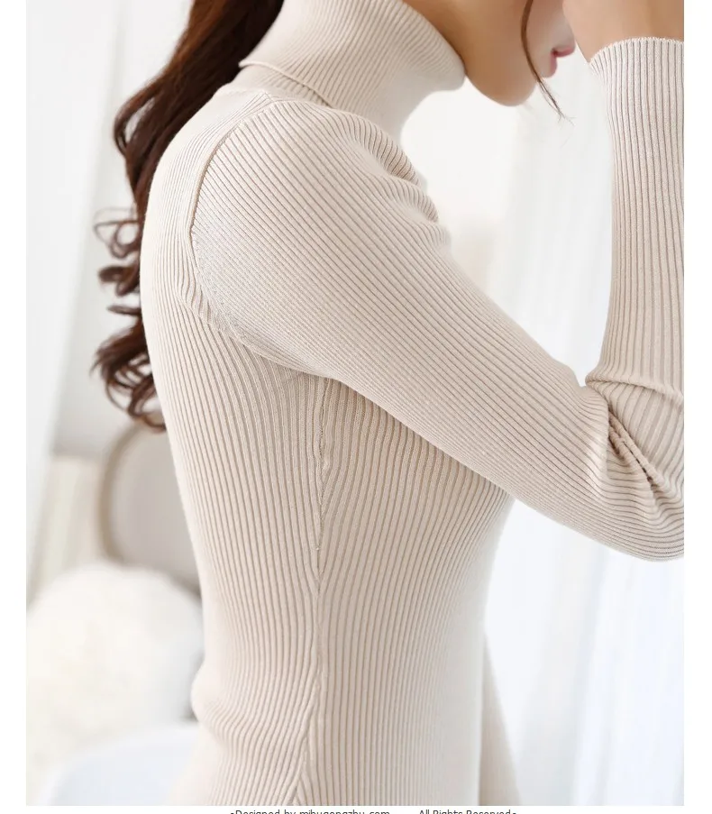 2017 women's slim medium-long turtleneck sweater thickening sweater knitting sweater pattern 14