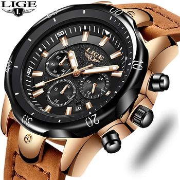 

LIGE Characteristic Quartz Mens watches Genuine Leather Watches Racing Men Students Game Run Chronograph Watch Male Glow Hands