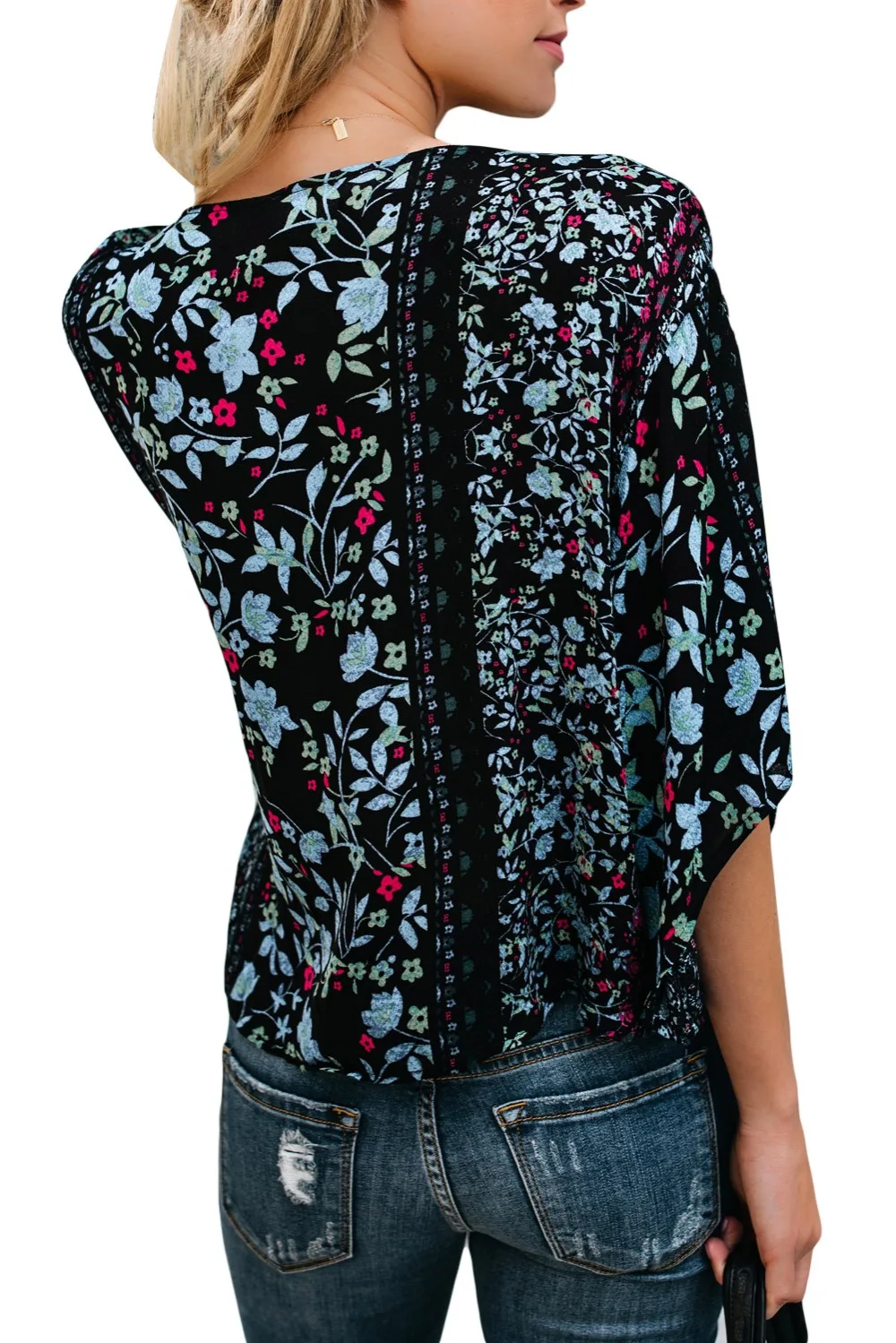 Black-Flowery-Print-Tie-Front-Kimono-Sleeve-Blouse-LC251052-2-4
