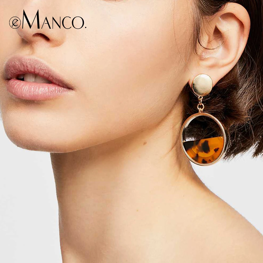

e-Manco Geometric Semicircle Resin Drop Earring For Women Two Colors Femme Dangle Earring New Arrival Fashion Jewelry DropShip