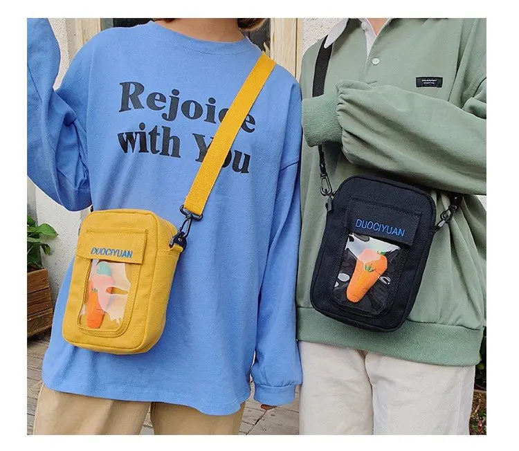 Женские сумки-мессенджеры, новинка, брендовые милые холщовые сумки через плечо с морковкой, женские повседневные сумки для студентов, модные сумки через плечо