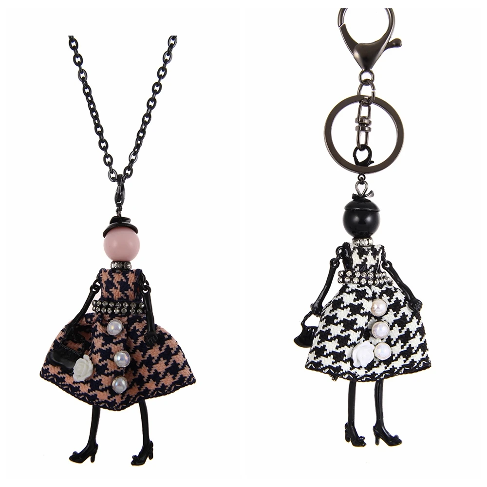 

Lovely Dress Doll Necklace Pendants Long Chain Korea Fashion KeyChains Jewelry For Women Girl Styles Accessories Gifts Wholesale