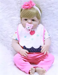 Bebes reborn girl body полная силиконовая кукла-младенец 22 "55 см куклы для новорожденных детей подарок светлый парик bonucas возрождённая