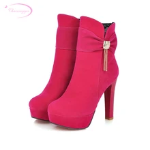 Chainingyee/удобные ботильоны с круглым носком для ночного клуба; модные женские сапоги для верховой езды на платформе с высоким каблуком, на молнии, с цепочкой из страз