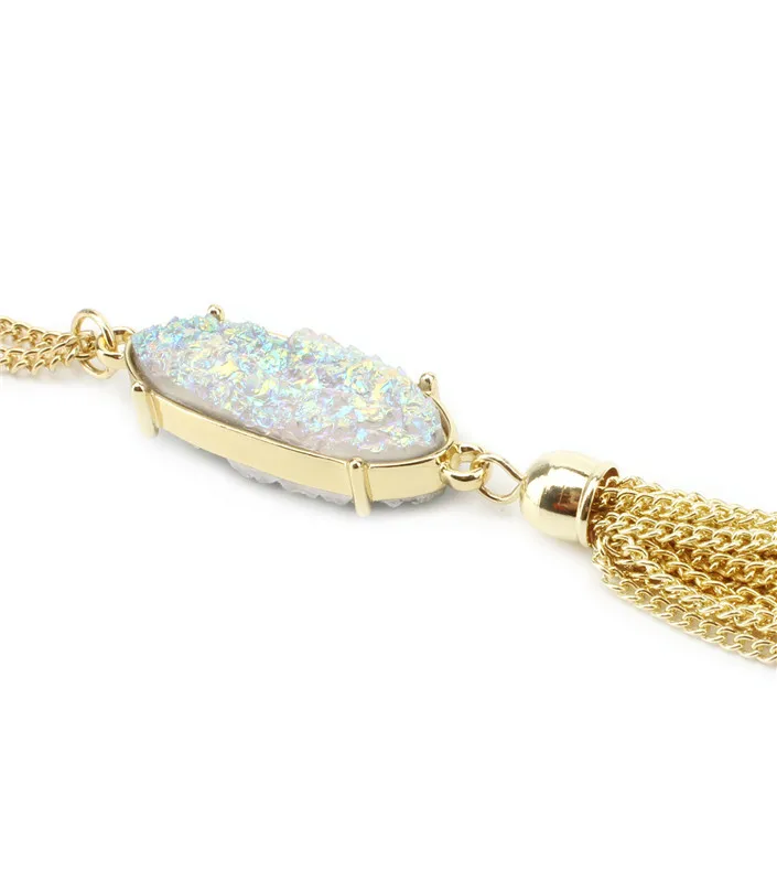 Fashion Women Long Chain Faux Druzy Pendant Tassel (6)