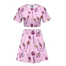 Сейлор Мун 3D короткая юбка костюм Горячая футболка с коротким рукавом и короткая юбка костюм из двух предметов высокого качества повседневные новые комплекты