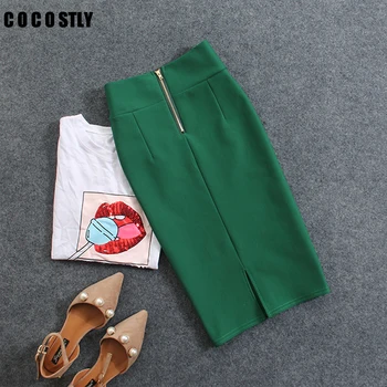 

High Waist Elastic Pencil Skirt Lady Office Bodycon Skirts Womens Summer 2020 Knee Length Back Split Ladies Office Saia