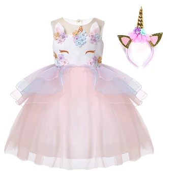 Girls Rainbow Unicorn Dress Tutu Princess Lace Dresses | Unilovers